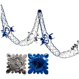 2 Pk Foil Garland Flower - Christmas Hanging Decoration Wall Ceiling Xmas Deco (Royal Blue & Silver)