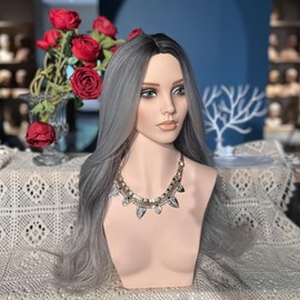 JINGFA Realistic Female Mannequin Head with Shoulders for Wigs Earrings Hats Display,Glam Half Body Mannequin Head Wig Head Stand JF-DP496-YH1