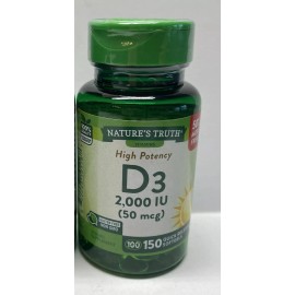 Nature's Truth High Potency Vitamin D3 50 mcg 2000 IU 150 Soft Gel Ea Exp 4/26