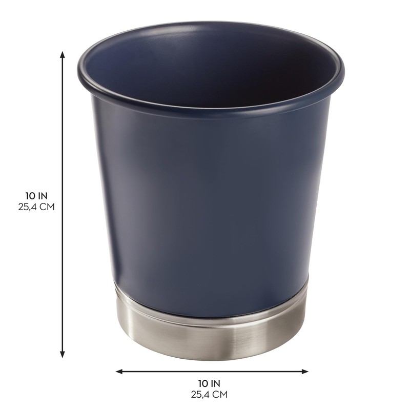 iDesign Small Round Bathroom Trash Can - Black/Chrome