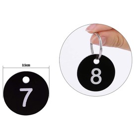 Plastic Number Tags Round Numbers 1-100 Tags ID Tags with Hole Engraved Table Numbers Locker for Pub Restaurant Club (100)