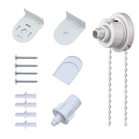 NICOLA Roller Blind Brackets, 32mm Roller Blind Fittings Kit, Universal Roller Blinds Spares, with Beaded Chain & Screws, for Fixing Curtain Blinds Shades Windows, Curtain Repair (White)