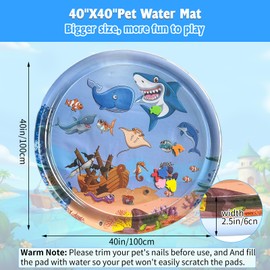 Sensor Water Playmat, Thickened Water Sensor Play Mat for Cats Dog, Thickened Sensory Water Play Mat for Cats with Fish for Pet Play, Cat dog Water Sensor Pad Water Playmat with Toy (Shark - 39 in)