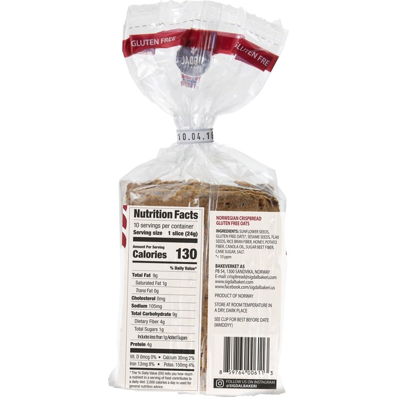 Sigdal Bakeri Gluten Free Oats | Norwegian Wholegrain Crispbread |