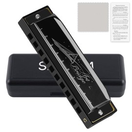 SDREAM Blues Harmonica for Adults Beginner,Professional Musicians, Students,Harmonicas key of C 10 Holes 20 Tones,Diatonic Harmonica with Case,As a Gift (Black, 10 holes blues primary)