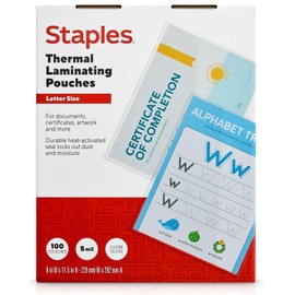Staples Thermal Laminating Pouches - Clear, Letter Size, 5 Mil Thickness, Pack of 100 for Office & School Use