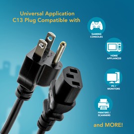 UL Approved (10FT 18/3-5PK) Universal Computer Monitor Power Cord, IEC C13 Replacement Power Cable for Monitor, PC, Desktop, Printer, Scanner, 10Amps 125V 18AWG NEMA 5-15P to IEC13