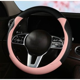 Elegante funda para volante de gato para mujeres y niñas, funda de cuero para volante de coche, ajuste universal, accesorios para interior de coche (negro y rosa)