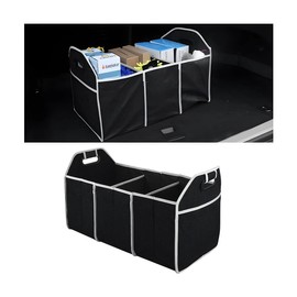 Osilly Car Trunk Organizer, Foldable Storage Organizer with 3 Compartments, Large Capacity Storage Box for Auto, Portable Waterproof Bag for Cargo Trunk, Universal for SUV, Truck, Van