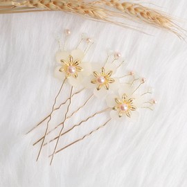 TseenYi Bridal Hair Accessories Hair Clips Rhinestone Pearl Hair Pin Crystal Flower Hair Pins Jewellery for Women and Girls Wedding Dress Headpiece Bridesmaid (Gold)