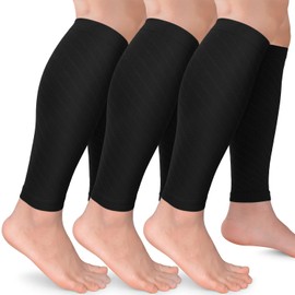 BLONGW Calf Compression Stockings for Women and Men, 3 Pairs Calf Support Stockings, Flight, Running, Travel, Cycling, 3 pairs of black, 3 XL
