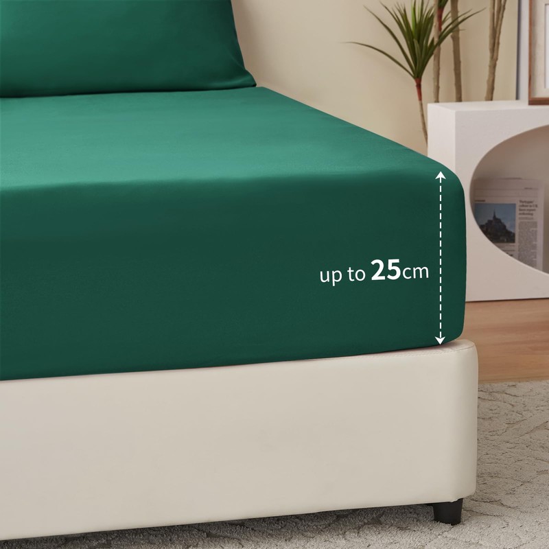 RUIKASI Fitted Sheet 180 x 200 cm Green Bed Sheet