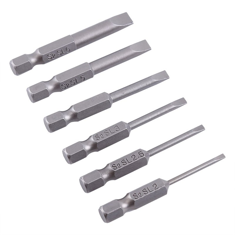 6Pcs Hexagonal Shank Slotted Screwdriver Drill Bit Alloy Flat Head