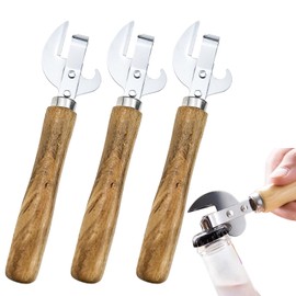 3 PACK Stainless Steel Kitchen Utensil Multifunctional Lid Remov with Wood Handle Bottle Punch Can Opener for Camping and Traveling