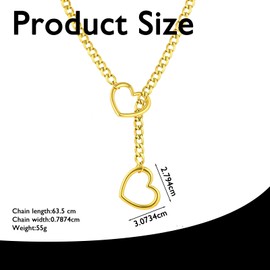 Hebterrka Heart Slip Chain Necklace for Women, Stainless Steel O-Ring Adjustable Lariat Heart Y Necklace, Punk Cuban Choker Necklace for Women, gold