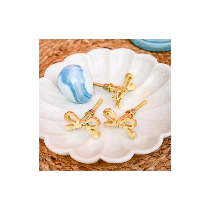 Perilla Home Set of 6 Brass Bow Knobs for Cabinet