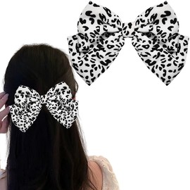 Hair Bow Clips Leopard Bowknot Hair Barrettes for Women White Leopard Print Hairpins Classic Animal Print Head Pieces for Girls Cheetah Hair Clip Vintage Hair Accessories, White