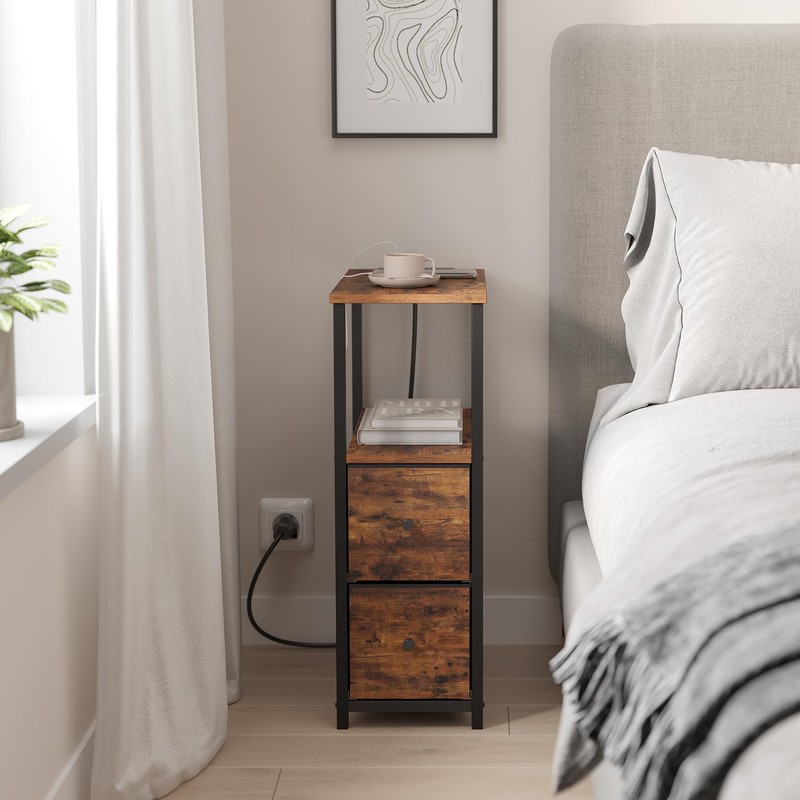 TUTOTAK Small Narrow LED End Table with Charging Station, Side