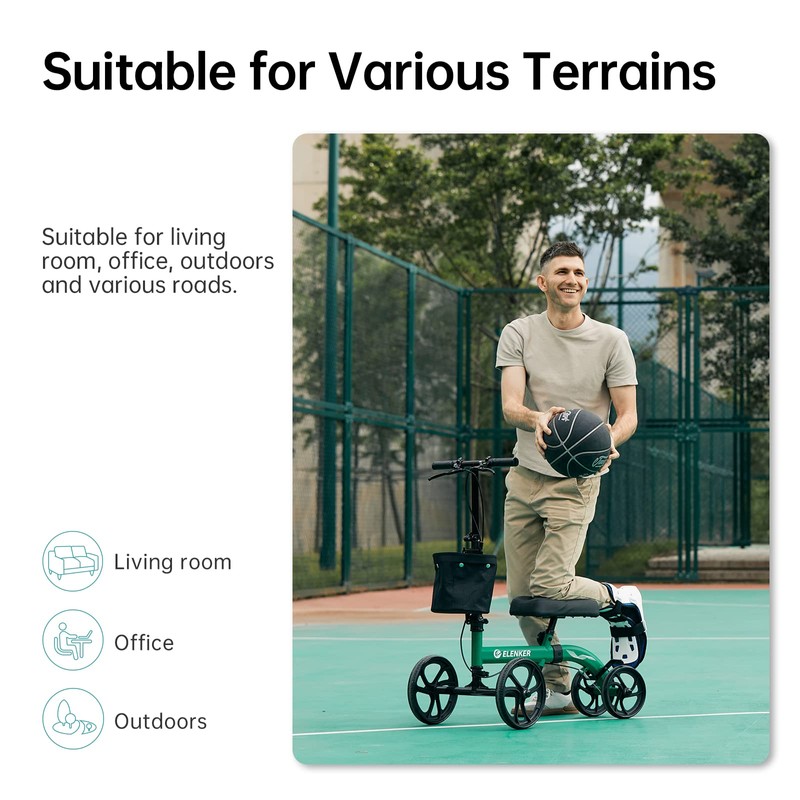 ELENKER Best Value Knee Walker with 10" Front Wheels Steerable