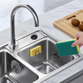 2 Pack Sponges Holders for Kitchen Cleaning, Dishwashing Sponge Drying Hooks Under Sink Caddy Hanging Organizer Accessories (Black)