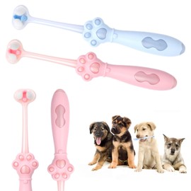 Yuanan 3-Sided Dog Toothbrush, 2 Pack Puppy Toothbrushes, Ultra Soft Dog Teeth Cleaning kit, Pet Dental Oral Care, Dogs Toothbrush Kit for Small and Medium Dogs (Pink, Blue)