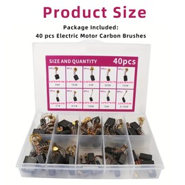 Amazleer 40 PCS Electric Motor Carbon Brushes 10 Sizes for Power Tools Motors, Replacement for Hammer Drills, Circular Saws, Angle Grinders, Carbon Brush Repair Kit with Storage Box (40)