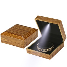 KUKUVR Wooden Jewelry Bracelet Gift Box with LED Light, Small Velvet Lining Bracelet Bangle Holder Display Case Storage Organizer for Wedding Christmas Engagement Birthday Anniversary (Style 2)