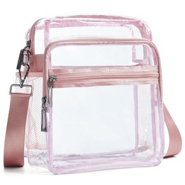 LATMAP - Bolsa transparente para eventos de estadio, 12 x 6 x 12 pulgadas, con 3 bolsillos con cierre, bolso cruzado para conciertos, deportes, Rosa c