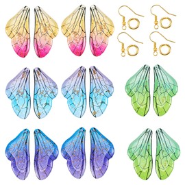 Pandahall 20Pcs Resin Butterfly Wing Charms Colorful Fairy Wing Charms Cute Animal Wing Pendants with Jump Rings Earring Hooks for Women Earring Jewelry Making