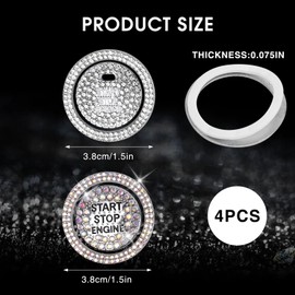 LOGJAM 4 Pcs Bling Car Engine Start Ring Sticker, Sparkling Anti-Scratch Push Start Button Covers Car Interior Decor for Women