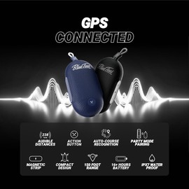 Blue Tees Golf Player Go - Compact GPS Speaker, Bluetooth Music & Audible GPS Distances, Auto Course Recognition, IPX7 Waterproof, 40,000+ Preloaded Courses, 16+ Hours Battery, Built-in Magnetic Strip