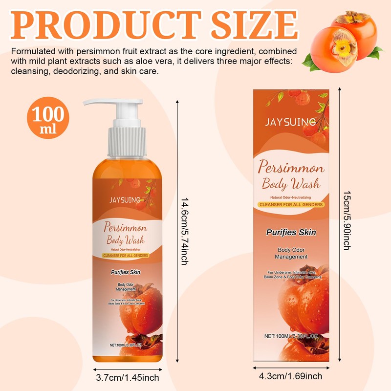 Persimmon Body Wash, Kaki Shower Gel, Natural Deodorising