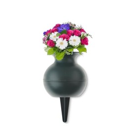 matches21 HOME & HOBBY Grave Vase for Inserting as Frost-Proof Grave Decoration – Green Ball Shape Cemetery Vase in 22 cm as Weatherproof Plastic Grave Decoration – Ground Spike Flower Vase as