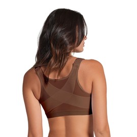 Leonisa Front Closure Posture Corrector Bra - Full Coverage Bras, Wireless Back Support, Front Closure Bras for Women, Easy to Wear Posture, Adjustable Full Coverage Bra-Brown,34D