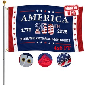 Double Sided USA 250th Anniversary Flag 4x6 FT Heavy Duty 3-Ply 100% Polyester Patriotic Banner 1776-2026 America 250 Independence Flag for Outdoor UV Resistant Reinforced Fly End with Triangular Stitching 2 Brass Grommets