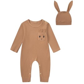 InBakjade Baby Boys Girls Easter Romper Newborn Rabbit Jumpsuit with Bunny Ears Hat(0-3Months)