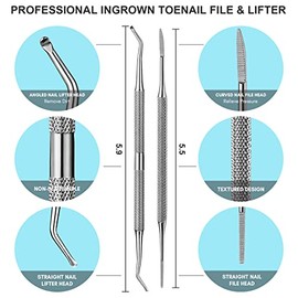 FAMILIFE L07 Lima para uñas encarnadas 100% de acero inoxidable y elevador de doble cara con estuche de almacenamiento (Lima para uñas encarnadas)