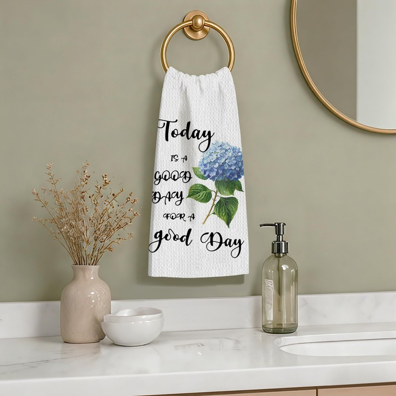 Blue Hydrangea Floral Inspirational Kitchen Towels 16x24 Inch