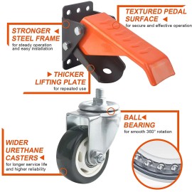 Ronlap 4 Ronlap Workbench Casters Kit 880 Lbs Capacity 3" Extra Heavy Duty Retractable