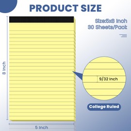 Ciphyfee 6pcs Small Note Pads, Yellow Notepads 5x8 College Ruled Notebook, Writing Pads 5 x 8, Legal Pads, Pad Paper Perforate Notebooks for Work, Message, School, Office Supplies,30 Sheets/Pack