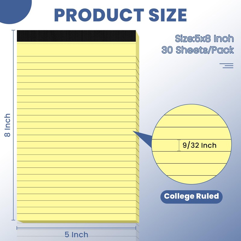 Ciphyfee 6pcs Small Note Pads, Yellow Notepads 5x8 College Ruled
