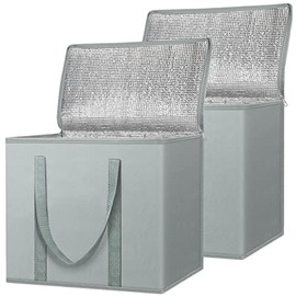 BALEINE 2Pk Insulated Reusable Grocery Bags, Collapsible Cooler Bag for Groceries, Heavy Duty Large Insulated Bag (Urban Gray)