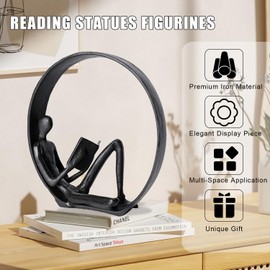 Book Shelf Decor - Reading Figurines and Statues, Cast Iron Figurines, Bookcase Decor Items, Shelf Accessories, Gifts for Readers