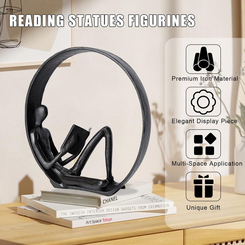 Book Shelf Decor - Reading Figurines and Statues, Cast Iron