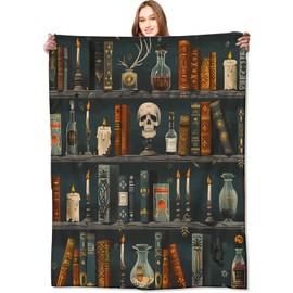VODRM Goth Book Blanket Vintage Books & Skull Throw Blankets Gifts for Girls Women Adults Lightweight Soft Fleece Cozy for Sofa Couch Bed Room Travel Birthday Party Gothic Decor 60x80in