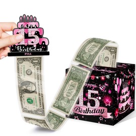 Money Box for Cash Birthday Gift, 15 Years Old Surprise Box Gift Box for Money Pull, 15th Birthday Money Gift Ideas, Pink Birthday Party Decor, Money Gift Box DIY Set -Included 35 Bags