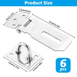 GOYADA Pack of 6 Padlock Hasp 3 Inches / 80 mm, Stainless Steel Lock Latch Hasp with Screws, Padlock Hasp Stainless Steel for Padlock, Cabinets, Doors, Silver