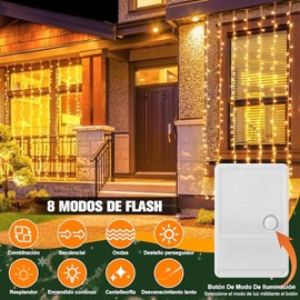 Luces de Cascada, Cuerda de luces Navideña 8 Modos, Luces IP65 Impermeable led para Exterior y Interior, para Bodas, Decoraciones Navideñas, Fiestas, 