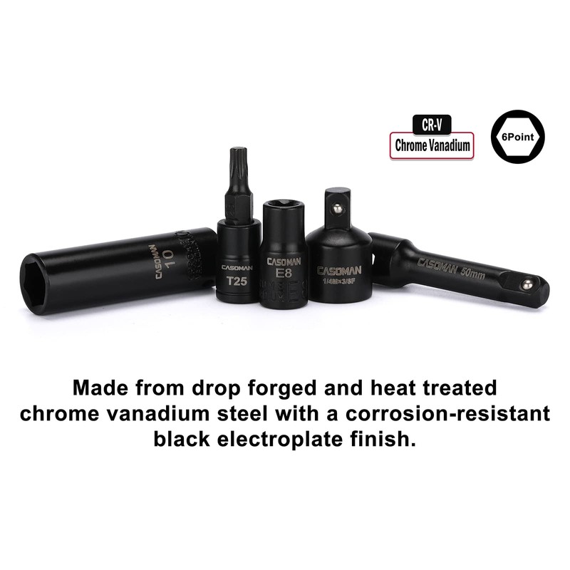 CASOMAN 1/4 Inch Drive Master Impact Socket Set with Adapters,