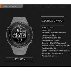 KXAITO Men's Watches Sports Outdoor Waterproof Military Watch Date Multi Function Tactics LED Face Alarm Stopwatch for Men (6256 Grey Band White Dial)